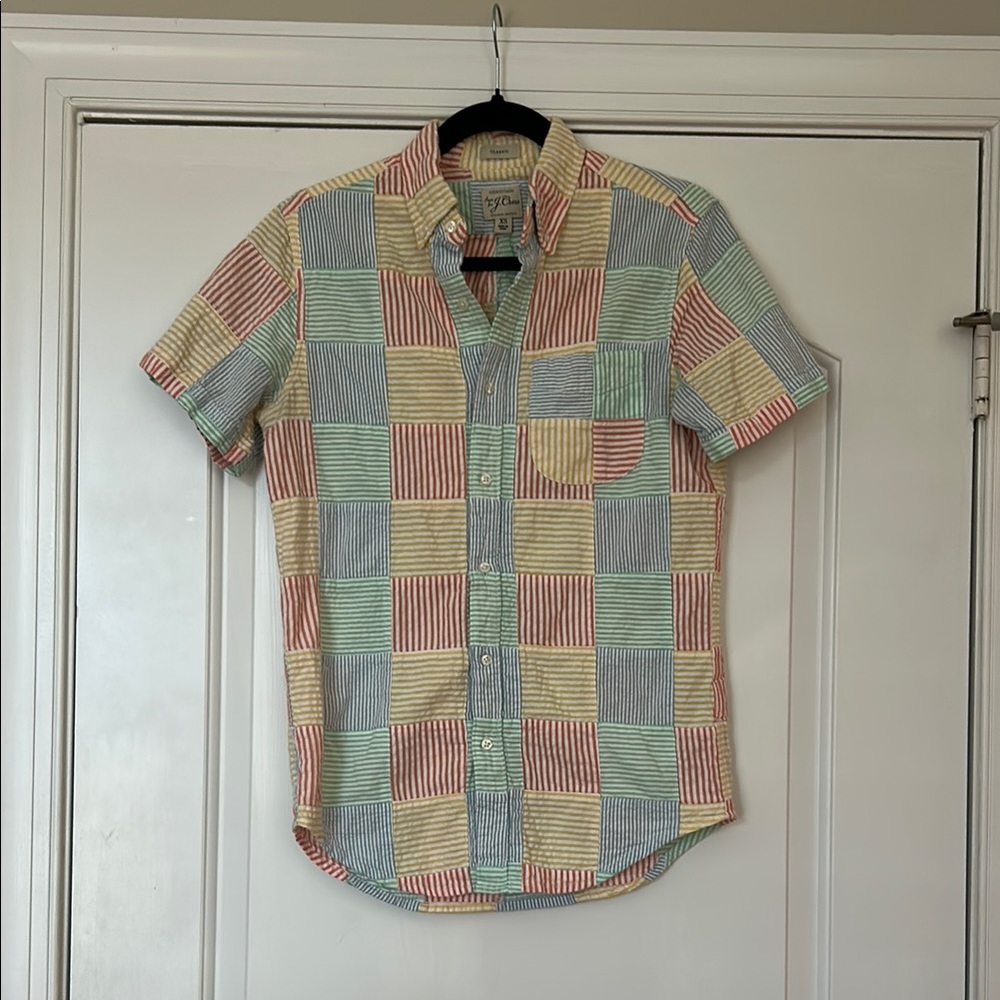 J. Crew 100% Organic Cotton Seersucker patchwork Button Down